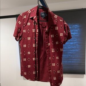 Topman Burgundy Checkered Men's Shirt